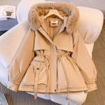 Moteri&scaron;ka, 2024 m. nuimama kailiuku apipinta parkas: Liekninanti medvilninė striukė, plius Velvet, storas žieminis paltas 3XL
