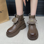 Moteri&scaron;ki aulinukai neper&scaron;lampami platforminiai suvarstomi storu kulnu trumpi aulinukai mada pankas oda motociklininko auliniai 2025 35 ruda