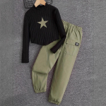 Mergaičių mados kombinezonas vir&scaron;us kasdieninių kelnių kostiumas vaiki&scaron;kas kasdienis kostiumas 5-6Y violetinė