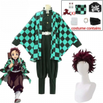 Anime Demon Slayer Kamado Tanjirou Cosplay kostiumas Kimetsu No Yaiba Animacinių filmų kostiumas Sutis Perukai Helovinas vaikams Suaugusiųjų CosParty 150 juoda