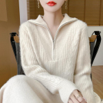 Moteri&scaron;kas ka&scaron;myro megztinis Qinghe ka&scaron;myras 30% ka&scaron;myras 70% vilna rudeninis ir žieminis puloveris &scaron;iltas ir madingas XL smėlis