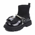 Vaiki&scaron;ki Batai Mergaitei Žieminiai Princesės Aulinukai Universalūs Mieli Su Kaspinėliu Vaikų Mada Kasdieniai Kojinės Aulinukai Storu Padu 26 juoda