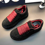 Madingi prabangūs dizainerių vyri&scaron;ki ir moteri&scaron;ki raudoni ir juodi kalnų kri&scaron;tolo storapadžiai batai, laisvalaikio plok&scaron;čiapadžiai, moser batai, vyri&scaron;ki sportbačiai 35 juoda