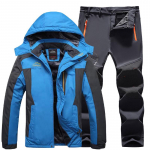 Vyri&scaron;kas didelio dydžio žieminis flisu pamu&scaron;alu alpinizmo kostiumas: Atsparus vėjui, Atsparus lietui, Storas ir &Scaron;iltas. 4XL mėlyna/tamsiai pilka spalva