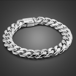 Vyri&scaron;kos tikros 100 % 925 sterlingų sidabro apyrankės Kubieti&scaron;kos grandinės 10 mm 7&ndash;10 colių Italija sidabrinės apyrankės Pankų dailūs papuo&scaron;alai Dovana 8 inches gray