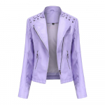 Moteri&scaron;ka suvarstoma odinė striukė Slim Fit pavasario rudens striukė Motociklininko striukė su užtrauktuku XXXXL &scaron;viesiai violetinė spalva