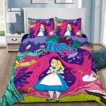 Animacinis Alisos Stebuklų &scaron;alyje pledo užvalkalas, pagalvės užvalkalas, Alisos princesės patalynės komplektas, suaugusiųjų berniuko, mergaitės miegamojo dekoracija, vaikų dovana EU Single(135*200cm)3pcs blue