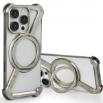 Oatsbasf Magsafe dėklas telefonui iPhone 16 15 Pro/Pro Max/16 E, metalinis, be rėmelio, su 360&deg; pasukamu stoveliu, smūgiams atsparus apsauginis dangtelis For iPhone 15 Pro gray