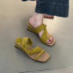 Gladiatorius Vasariniai Moteri&scaron;ki Sandalai Su Kvadratine Nosimi Madingi Stori Kulniukai Įslystami Moteri&scaron;ki Lauko Atsitiktiniai Suknelės Street Style Batai 35 žalia
