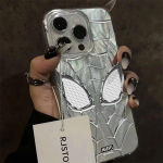 Sidabrinis Žmogaus-voro dėklas telefonui iPhone 15 Pro Max, Atsparus smūgiams plonas matinis mink&scaron;tas dėklas, Komiksų herojus apsauginis dėklas su sidabrinės linijos dizainu iphone 16PLUS