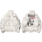 FlowStreet Hip Hop Striukė Parka Sužeisto Lokio Spaudinys Vyri&scaron;ka Žieminė Vėjo Striukė Streetwear Pamu&scaron;ta Striukė Paltai &Scaron;ilti Vir&scaron;utiniai Drabužiai Hipsteris Naujas Asian L white