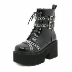 Moteri&scaron;ki Batai Batai Juodi Tamsiai Kietas Storas Dugnas Platforma Harajuku Batai Su Metaline Grandine Gothic Punk Merginų Batai Avalynė 35 juoda