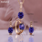 PATAYA Rožinis aukso spalvos violetinis dirbtinis cirkonio auskarų žiedas pakabukas karoliai subtilus rinkinys 7