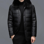 Vidutinio amžiaus ir vyresnio amžiaus vyrų natūralios odos paltas didelio dydžio tėčio storesnis pūkinis paltas vyri&scaron;kas laisvas paltas vidutinio ilgio kailis 4XL black