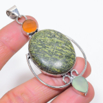 Banded Green Opal, Carnelian Handmade 925 Sterling Silver Pendant 3.19 k8y65