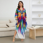 Moteri&scaron;ka Boho Cover Up, didesnio dydžio kontrastinga laisvai priglundanti &bdquo;Vacay Beach Kaftan&ldquo; suknelė One Size
