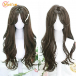 Sintetinis ilgas ombre spalvingas Cosplay perukas Lolita Harajuku su kirpčiukais Natūralūs banguoti Helovino rožiniai purpuriniai mėlyni kasdieniai perukai 36