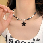 Vintage Goth Cool Star pakabukas su karoliukais grandinės karoliai moterims Dopamino Black Star karoliukais karoliai Kpop Y2K papuo&scaron;alų aksesuaras