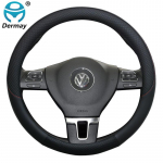 100% DERMAY Brand Leather Car Steering wheel Cover Anti-Slip for Volkswagen VW Polo gti 6r Sedan Auto interior juoda