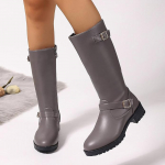 Batai moterims Dydis plius Platus blauzda Moteri&scaron;ki pusiau auk&scaron;ti batai Ne auk&scaron;čiau kelių Auk&scaron;ti batai Dirželis &Scaron;oninis užtrauktukas Zapatos De Mujer 37 pilka