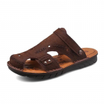 Madingi natūralios odos vyri&scaron;ki sandalai Vasaros sandalai Laisvalaikio batai Kvėpuojantys Vyri&scaron;ki Sandel Naujos mados Vyri&scaron;ki paplūdimio sandalai Sandale Homme 38 ruda
