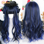 Sintetinis ilgas ombre spalvingas Cosplay perukas Lolita Harajuku su kirpčiukais Natūralūs banguoti Helovino rožiniai purpuriniai mėlyni kasdieniai perukai 38