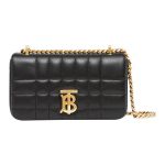 Burberry TB logotipas dygsniuota odinė rankinė per petį, juoda su auksiniu metalu, kasdienė grandinėlės rankenos rankinė moterims 80594921 Basic Set (Bag+Dust Bag)