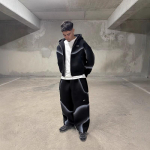 Gotikinis gatvės stiliaus su gobtuvu ir užtrauktuku džemperis su grafiniu spaudiniu Unisex Oversized Fit Laisvi vir&scaron;utiniai drabužiai XL black
