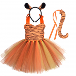 Kūdikių mergaičių gyvūnų gimtadienio vakarėlis Tutu Suknelė vaikams Mi&scaron;ko tema Žirafa Karvė Tigras Zebra Leopardo ra&scaron;to Cosplay Kostiumas Tiger Print Dress-5T-6T&Animal Cosplay