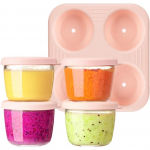 Kūdikių maisto indelių rinkinys, 4 vnt., 75 ml (2,6 oz), stikliniai kūdikių maisto indai, maži maisto laikymo indai su dangteliais ir sukraunama padėkliuku, be BPA
