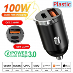 Mini 100W USB automobilinis įkroviklis PD automobilinis įkroviklis Greito įkrovimo automobilinis telefono įkroviklis (Plastic)PD+QC3.0 100W