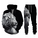 Juoda ir balta The Tiger 3D Printed Vyri&scaron;ki megztiniai, gobtuvai, komplektas Vyri&scaron;kas sportinis kostiumas/liūtas/kelnės Sportinė apranga pavasario ruduo XXXL