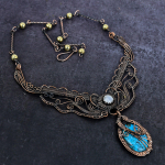 Tibetan Turquoise Gemstone Handmade Copper Wire Wrap Jewelry Necklace 18 q7v51