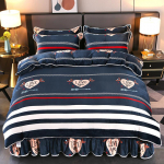 Rudens/žiemos pliu&scaron;inis 4 dalių sustorėjusios &scaron;iltos vilnos paklodės antklodės užvalkalas su spausdintu lovos sijono namų apyvokos rinkinys 200x230cm-1.8 bed