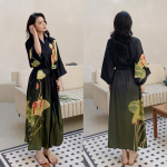 Didelio dydžio moteri&scaron;kas ilgas chalatas, naktiniai mar&scaron;kiniai, gėlėtas kimono, vonios chalatas, chalatas, namų drabužiai, pavasaris, vasara, laisvas, kasdienis, satininis, namų suknelė One size