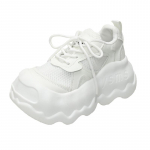 Mieli platforminiai sportbačiai apvaliu priekiu moterims, PU, tinklelis, kvėpuojantys, suvarstomi, patogūs, 8 cm storio padu, vulkanizuoti batai, Zapatillas De Mujer 35 balta