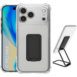 Coque de Protection - BOOLING - pour iPhone 17 Pro Max - Silicone Transparent avec Support M&eacute;tal Noir skaidri