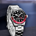 PAGANI DESIGN GMT Automatinis vyri&scaron;kas laikrodis, Black Bay stiliaus, Safyro stiklas, Atsparus vandeniui 200M, Nerūdijančio plieno ir gumos apyrankė, Prabangus sportinis juoda