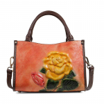 Johnature Retro stiliaus karvės odos reljefiniai pečių ir kryžminio kūno krep&scaron;iai Kasdieninė natūralios odos didelės talpos moteri&scaron;ka rankinė rožinė