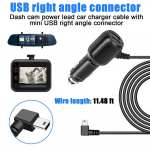 Dash Cam automobilinis įkroviklis 12v &ndash; 24v 3,5A 3,5m DVR įkrovimo laidas Right Mini USB