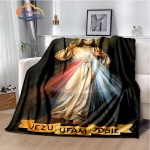 Religinio Jėzaus ka&scaron;myro antklodė 3D spausdinta Kristaus lovatiesė Flanelinė antklodė Mergelė Marija -Jėzus serijos patogi namų antklodė 75x90cm