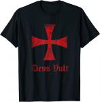 Nelaimės i&scaron;tikti Deus Vult Knights Tamplierių kryžiaus kryžiuočių unisex mar&scaron;kinėliai S
