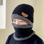 2 vnt vaiki&scaron;kų vilnonių skrybėlių ir kaklo skarelių rinkinys, berniukų ir mergaičių mados žiemos storina &scaron;ilta kepurė tėvams ir vaikams rudeniui/žiemai juoda