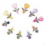10 Pieces Mixed Angel Charms Pendants Faceted Acrylic heart shaped beads Clay Alloy fit