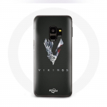 Coque pour Samsung Galaxy S9 Vikings S&eacute;rie Saison 6 logo V Ep&eacute;e Gris Fond Noir