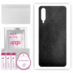 apgo Protective Skin Sticker for the back compatible with Xiaomi Mi 9 Lite, Wrap Film, Foil, Vinyl - Pattern Black Leather