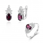 Madingas natūralaus rodolito granato žiedas, auskarai, papuo&scaron;alų rinkinys, 925 prabos sidabras, lengvi prabangūs gimtadienio dovanos damoms ir merginoms US RING SIZE:6# violetinė