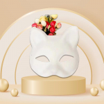 Japoni&scaron;ko stiliaus lapės kaukė Cosplay Rekvizitas vaikams &ndash; rankomis nudažytas baltas katės veidas su vėjo varpeliu. without bell balta