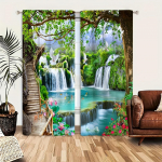 2 paneliai, Gražus mi&scaron;ko peizažas Natūrali užuolaida Krioklio kra&scaron;tovaizdis Svetainės užuolaida Tinka svetainės miegamojo dekorui W65X60H(cm)X2Pcs&Hook