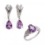 Nuostabus vasario mėnesio gimtadienio akmens natūralus &scaron;e&scaron;ių ametistų žiedas ir auskarų rinkinys 925 sidabras lengvi prabangūs moteri&scaron;ki papuo&scaron;alai US RING SIZE:6# violetinė